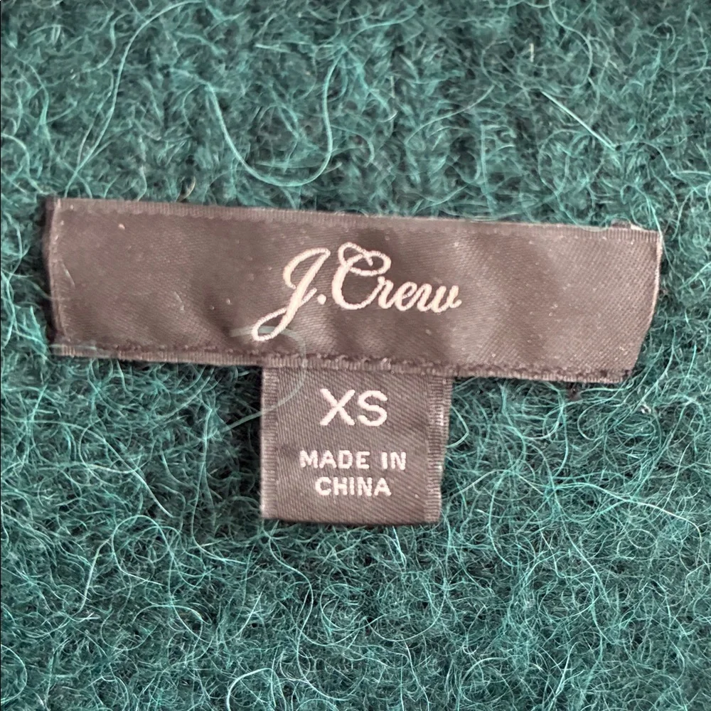 J. Crew Puff Sleeve Fuzzy Crewneck Sweater In Old Forest Alpaca Merino Blend XS